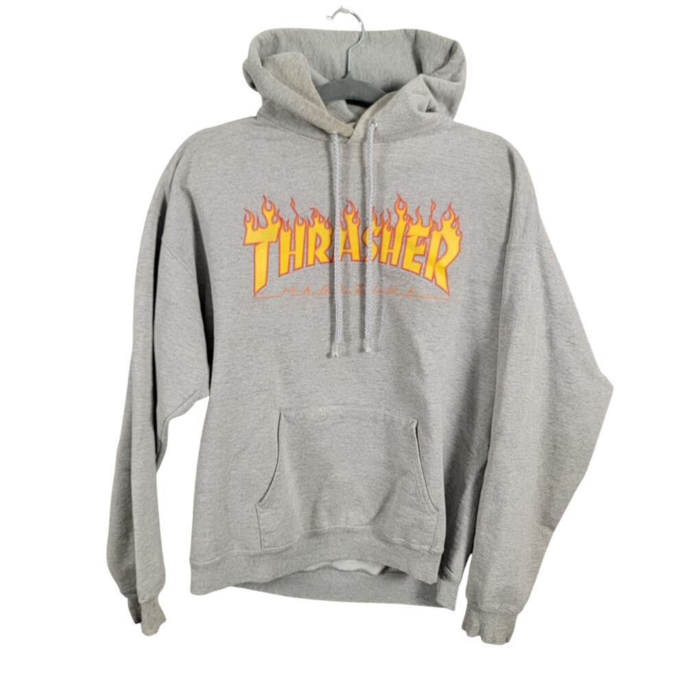 Thrasher Magazine Flame Logo Hoodie Mens Medium Gray Skateboard Preowned 310